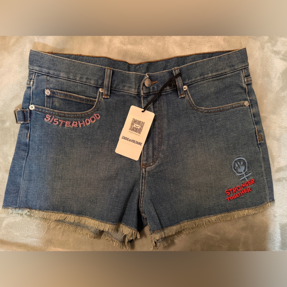 Zadig & Voltaire Blue Denim Shorts with Red Accents